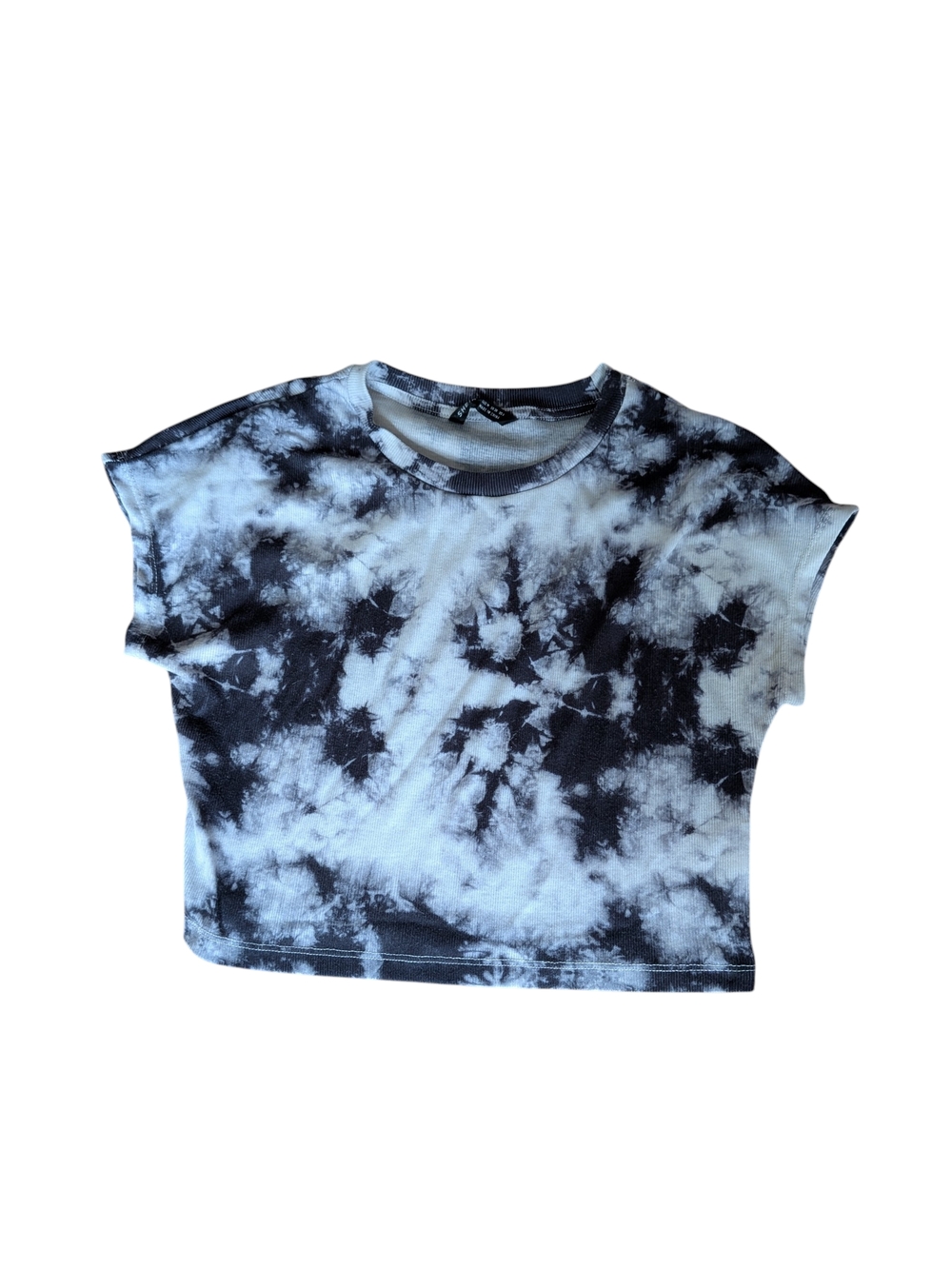 2/$15 Woman's Shein Black/White Tie-Dye Cropped Short Sleeve T-Shirt-Size Medium